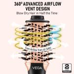 VEGA Litstyle L3 Volumizer Hair Blow Dryer Brush With 3 Heat/2 Speed Settings, 360° Airflow Vent, 3 in 1 Compact Hot Air Brush For Women, Tourmaline Ceramic Coated Barrel, 500 Watts, (VHSD-03)